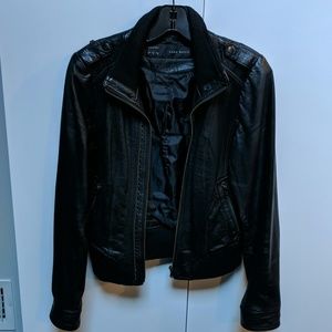 Black cropped leather jacket